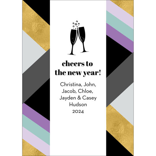 Faux Gold Champagne Toast Flat New Year Cards